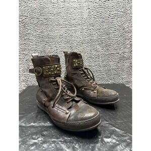 Cesare Paciotti Studded Leather Lace-Up Side-Zip Boots Brown Mens Size 8.5 US